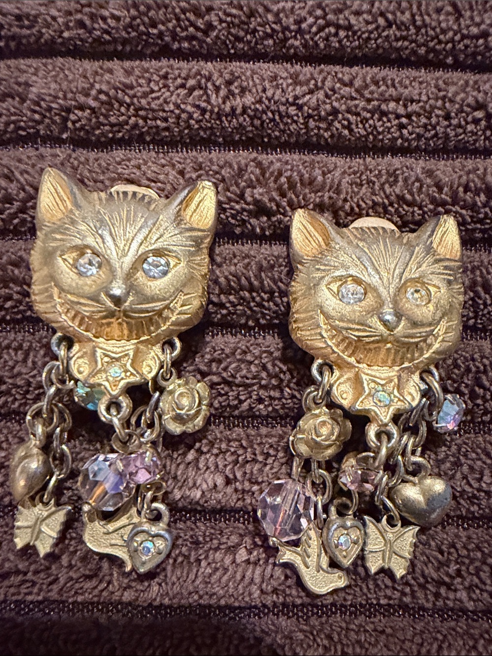 Kirk’s Folly Vintage Cheshire Cat Gold-Tone Earrings 1980’s